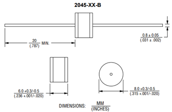 Mechanical Drawing - Bourns 2045 & 2049 Series Medium Duty 2-Electrode GDTs